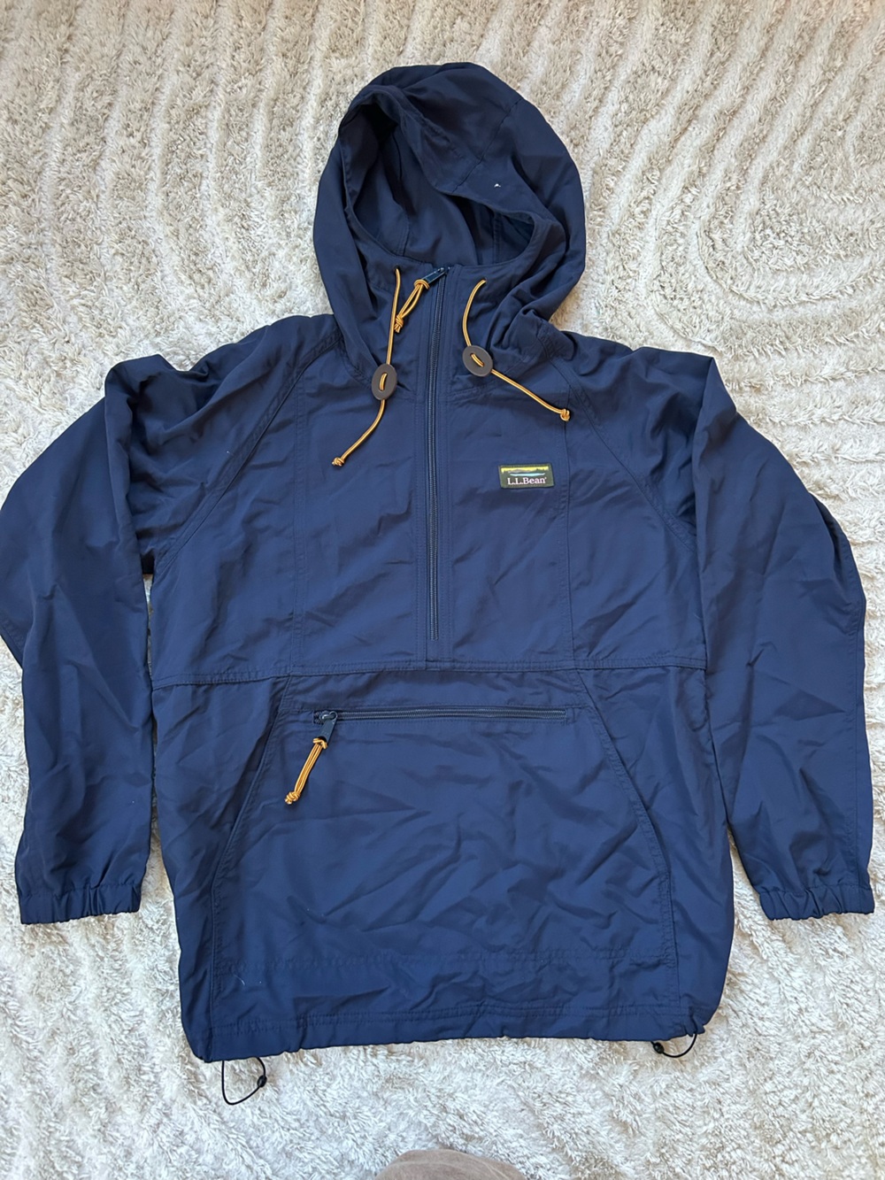 L.L. Bean Navy Hooded Anorak Pullover Jacket